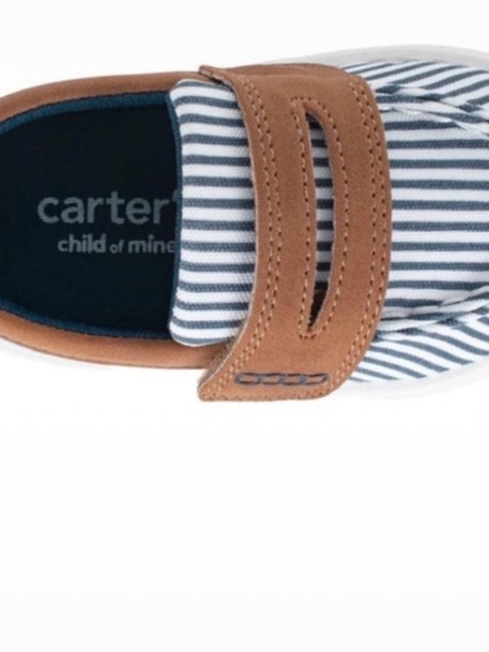 Carter's Navy & White Striped Slip-On Sneaker with Brown Strap
